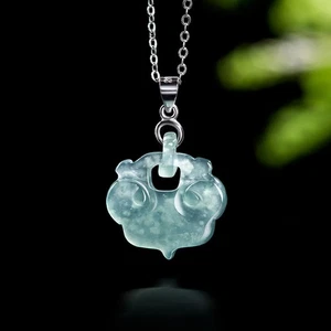 Collar Colgante Ruyi Jadeíta Azul Myanmar Plata 925 Talismanes Jade Birmano - Imagen 1 de 5