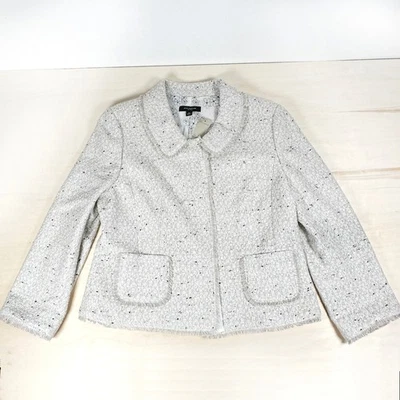 Blazer Ann Taylor Tweed Bordes Flecos 12 Gris Crema NUEVO CON ETIQUETAS Foto 1 de 4