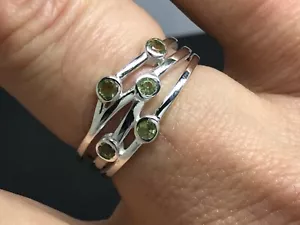 Peridot gemstone multistone ring, solid Sterling Silver, round, bubble, new - Picture 1 of 12