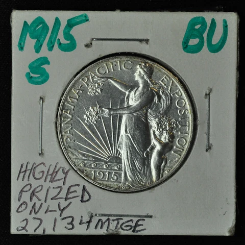 1915 S Panama Pacific Commemorative Silver Half Dollar - GEM BU Cover