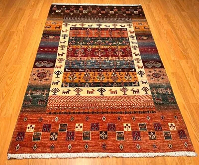 4.1 x 6.3 Fine Quality HandMade Vegetable Dyes Wool One of A KInd Pictorial Rug - Image 1 of 4