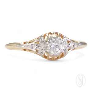 TO HAVE & TO HOLD 1930s 18K Yellow Gold Platinum 0.20 Brilliant Cut Diamond Ring - Picture 1 of 9