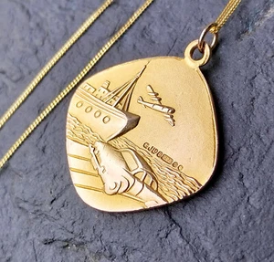 Georg Jensen 9ct Gold St Christopher Pendant Necklace 18" Double Side 1969 4.7g - Picture 1 of 11