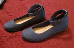 Clarks Wedge Flats Womens Size 7W Navy Leather Ankle Strp Shoe - Picture 1 of 4