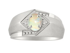 Rylos 14k White Gold Ring Opal & Diamond 6X4MM Gemstone October Birthstone - Picture 1 of 3