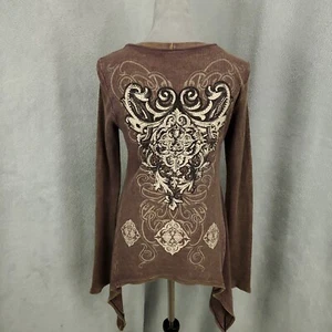Vocal Cardigan Womens Large Studded Rhinestone Fleur De Lis Waffle Knit Button - Picture 1 of 10