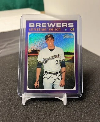 Christian Yelich 2020 Topps Heritage Chrome 174 Milwaukee purple refractor - Image 1 of 2