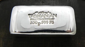 100g Hand Poured Fine Silver Bar 999 Bullion - Tasmanian Bullion Company - Picture 1 of 3