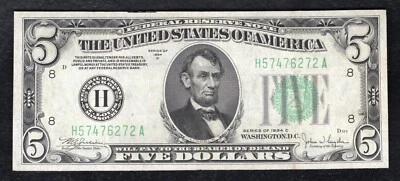 FR. 1959-H 1934-C $5 FRN FEDERAL RESERVE NOTE ST. LOUIS, MO ABOUT UNCIRCULATED - Image 1 of 2