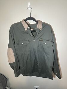 Vintage Remington Shirt Adult L Beige Green Elbow Patches Outdoor Hunting Mens
