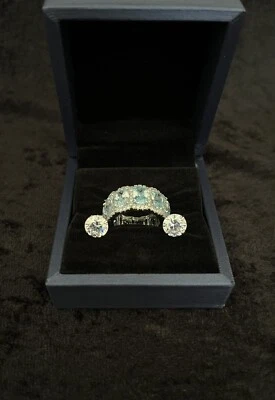 Italo Eternity Ring Aquamarine w/ Earrings Emerald-Cut Created Sapphire Sz 5 3/4 - Image 1 of 4