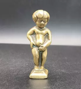 SCHÖNE ANTIKE BRÜSSEL BRONZE MANNEKEN PIS JUNGE FIGUR 3" c1905 v/gut - Bild 1 von 6