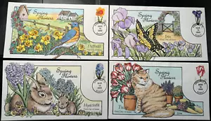 #3900-3903 SPRING FLOWERS, Complete set of 4, Collins Hand-painted FDC Perfect! - Picture 1 of 5