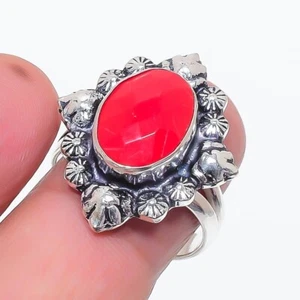 Red Coral  Gemstone 925 Sterling Silver Jewelry Ring Size 8.50 (US) - Picture 1 of 1