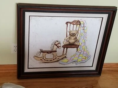 Lydia Cooper arte em tela texturizada cavalo de balanço ursinho de pelúcia 132/500 acima da prateleira B - Imagem 1 de 4