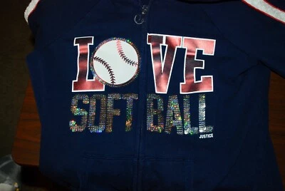 Sudadera con capucha azul con cremallera Justice Love Softball talla 14 Foto 1 de 4
