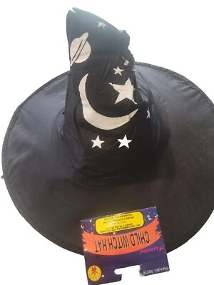 Child Witchs Hat With Moon And Stars In White - Halloween Costume - Image 1 of 4