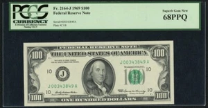 1969 $100 One Hundred Dollar Kansas City FRN Note Fr#2164J PCGS Gem Unc 68 PPQ - Picture 1 of 3