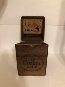 Vintage CORINA EAGLES CIGAR Wooden Box 25 cents the Queen of Mild Cigars - Afbeelding 1 van 12