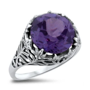 VICTORIAN STYLE 925 STERLING SILVER FILIGREE SIMULATED 5 CT ALEXANDRITE RING320X - Picture 1 of 3