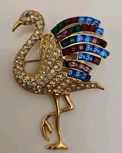 Giorgio Signed 2 ¼ in Dutchess Of Windsor Swarovski Crystal Flamingo Brooch Pin - Picture 1 of 8