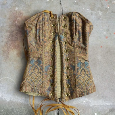 Damsel In This Dress Overbust Corset Multicolor Floral Brocade Renaissance Faire - Image 1 of 4
