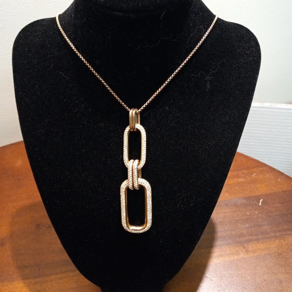 MICHAEL KORS ICONIC LINKS LONG GOLD-TONE CRYSTAL PAVE NECKLACE  - Image 1 of 4