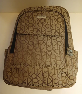 Calvin Klein Brown/Tan Monogram Logo Backpack Adjustable Straps - Image 1 of 4