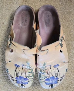 Vintage Floral Painted Moshulu Colours Clogs Mules Size 7 Yellow Leather - Picture 1 of 14