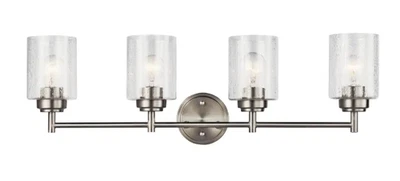 Kichler Winslow 4-Light Brushed Nickel Vanity Light with Seeded Glass Shade - Image 1 of 4
