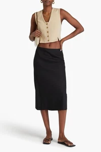 Vince Black Linen Blend Midi Skirt UK 12 Quiet Luxury - Picture 1 of 5
