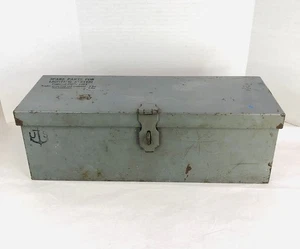 Vintage Navy Gray Locking Steel Sheet Metal Box  12x4x4 Approximately - Picture 1 of 14
