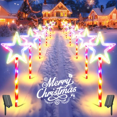 6/12Pcs Christmas Decorations Outdoor Solar Candy Lights, Multicolor Solar Light - Image 1 of 4