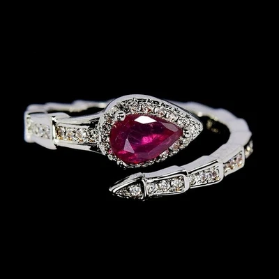 GENUINE RED RUBY & WHITE CZ STAINLESS STEEL WHITE GOLD PLATED RING 6.25-6.75 - Image 1 of 4