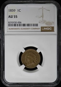 1859 Copper-Nickel Indian Cent 1C NGC AU55 - Picture 1 of 4