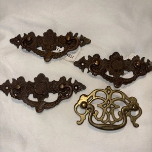 4 verzierte Messing Schubladengriffe viktorianischer Stil Kommode Schreibtisch - Bild 1 von 12