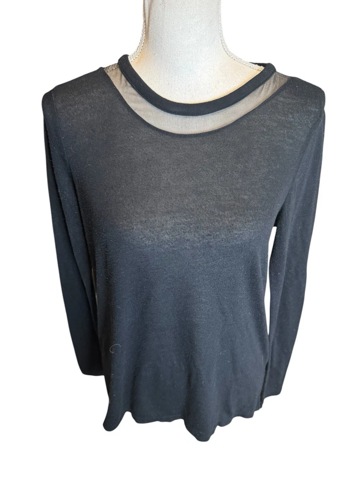 Elizabeth & James Leather Long Sleeve Silk Shirt Women's Size S Black Sheer Back - Image 1 of 4