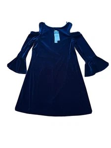 Ralph Lauren Velours dunkelblau Cold Shoulder Langarm A-Linie Kleid Gr. 8 Neu mit Etikett - Bild 1 von 6