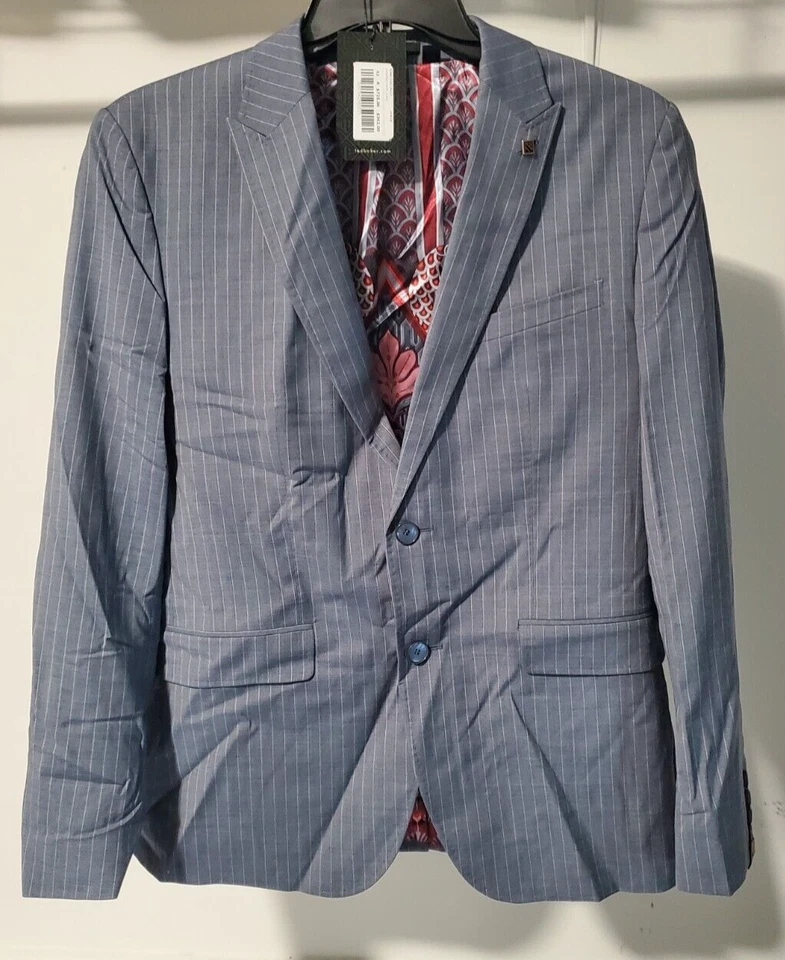 NUEVO CON ETIQUETAS Ted Baker Para hombres Debonair Rayas Gaviota Lana Traje Chaqueta Azul 42R $625 BB451 Foto 1 de 1