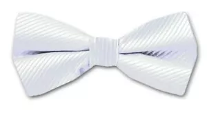 Boy's 100% White Textured Solid Stripe Silk Designer Pre-Tied Woven Bowtie- NWT - Picture 1 of 1