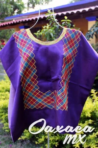 126 Womens Mexican OPEN Huipil Hand Embroidered Blouse Oaxaca Purple Hippie Boho - Picture 1 of 3
