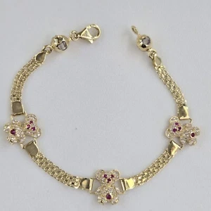 solid 14k yellow gold Teddy Bear Bracelet 7.25 inches  - Picture 1 of 11