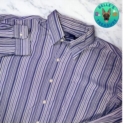 Polo Ralph Lauren Blue Striped Button Down Long Sleeve Dress Shirt Men's 2XL XXL - Image 1 of 4