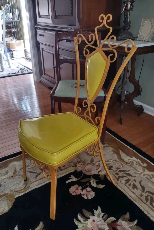 Hollywood Regency Ornate Chair Vanity Yellow 37" Vinyl - Image 1 of 4