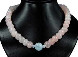 Necklace Made of Gemstones Rose Quartz, Aquamarine And Rock Crystal - Picture 1 of 3