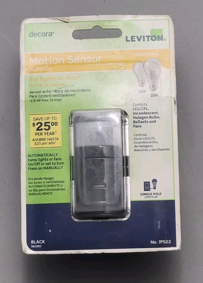 Leviton Decora IPS02-1LE Motion Sensor Auto-On Switch BLACK - Image 1 of 4