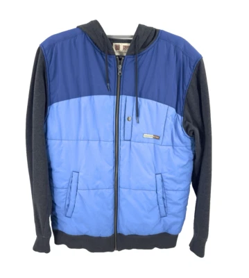 Volcom Scout Mens Puffer Jacket Size M Blue Full Zip Colorblock Hoodie Coat Vtg - Image 1 of 4