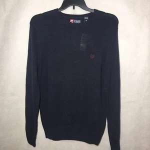 NWT Chaps PULLOVER KNIT Collar SWEATER Cotton Navy Men Medium - Picture 1 of 6