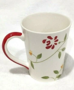 Pier 1 Hand Painted Stoneware Mug Cup Floral Print Thailand Red Green Yellow - Picture 1 of 12