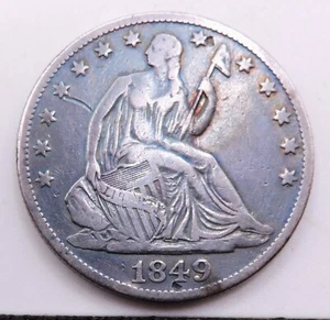 1849 O Silver Seated Liberty Half Dollar Fine + Details - Picture 1 of 2